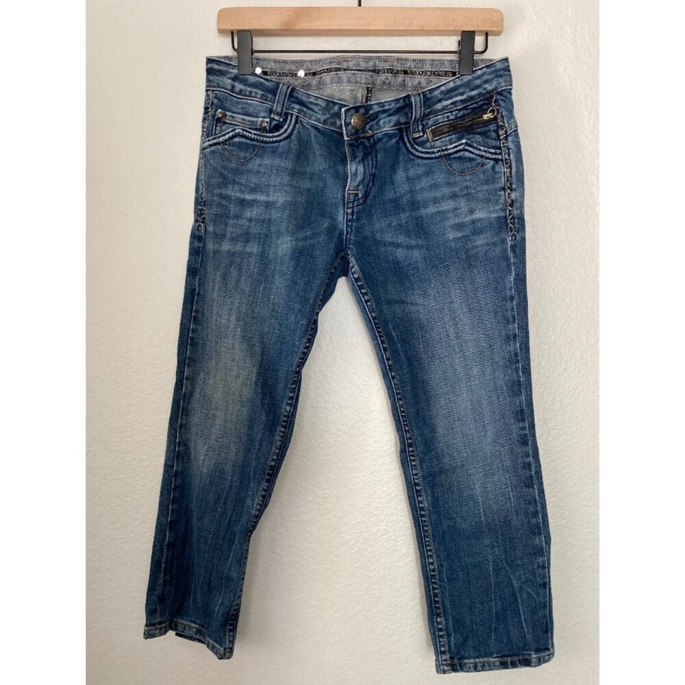 ReRock For Express Low Rise Capri Jeans Womens Sz 6 Embellished Indie 2000's
